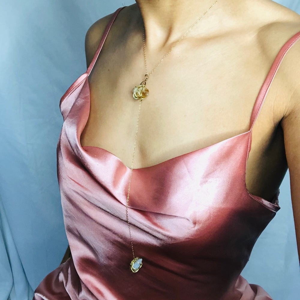 Raw Citrine drop necklace (gold chain)